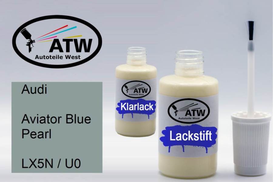 Audi, Aviator Blue Pearl, LX5N / U0: 20ml Lackstift + 20ml Klarlack - Set, von ATW Autoteile West.